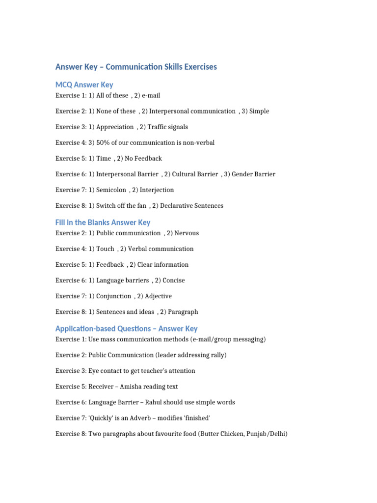 COMMUNICATION SKILLS ANSWER KEY intelligence overview