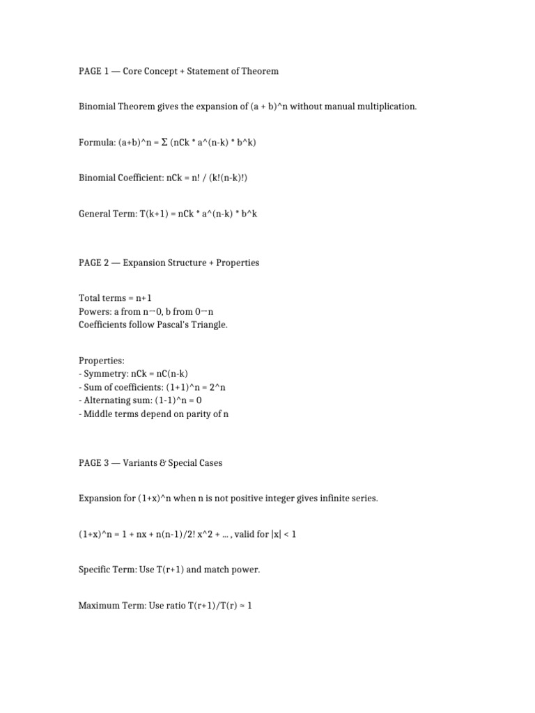 Binomial Theorem Notes | PDF