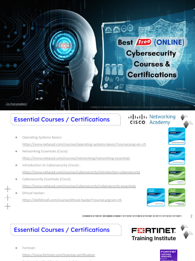 Best Free Online Cybersecurity Certifications 2025 | PDF | Security ...