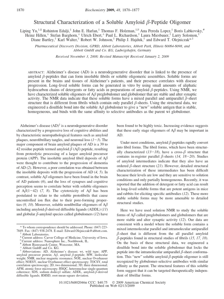Structural Analysis of Soluble Amyloid Oligomers | PDF | Amyloid ...