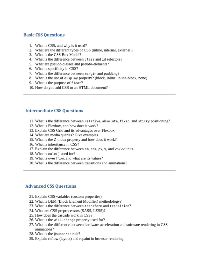 Essential CSS Questions and Answers | PDF