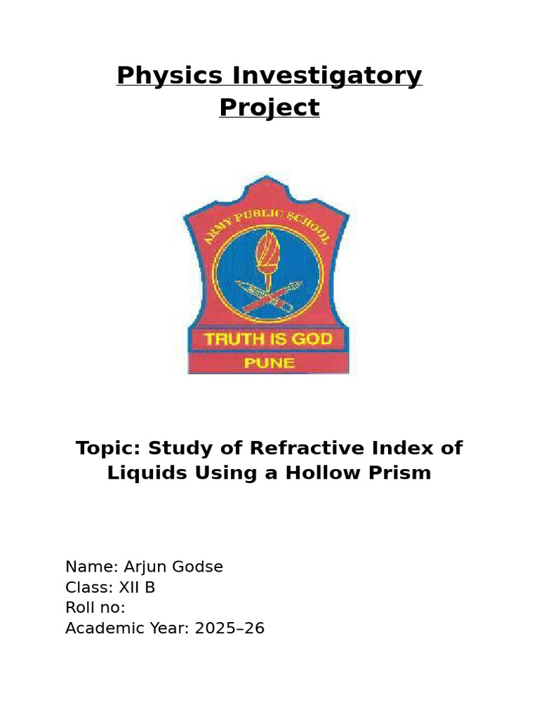 Physics Investigatory Projec1 | PDF | Refractive Index | Refraction