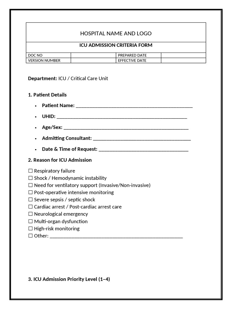 Icu Admission Criteria | PDF | Intensive Care Unit | Sepsis