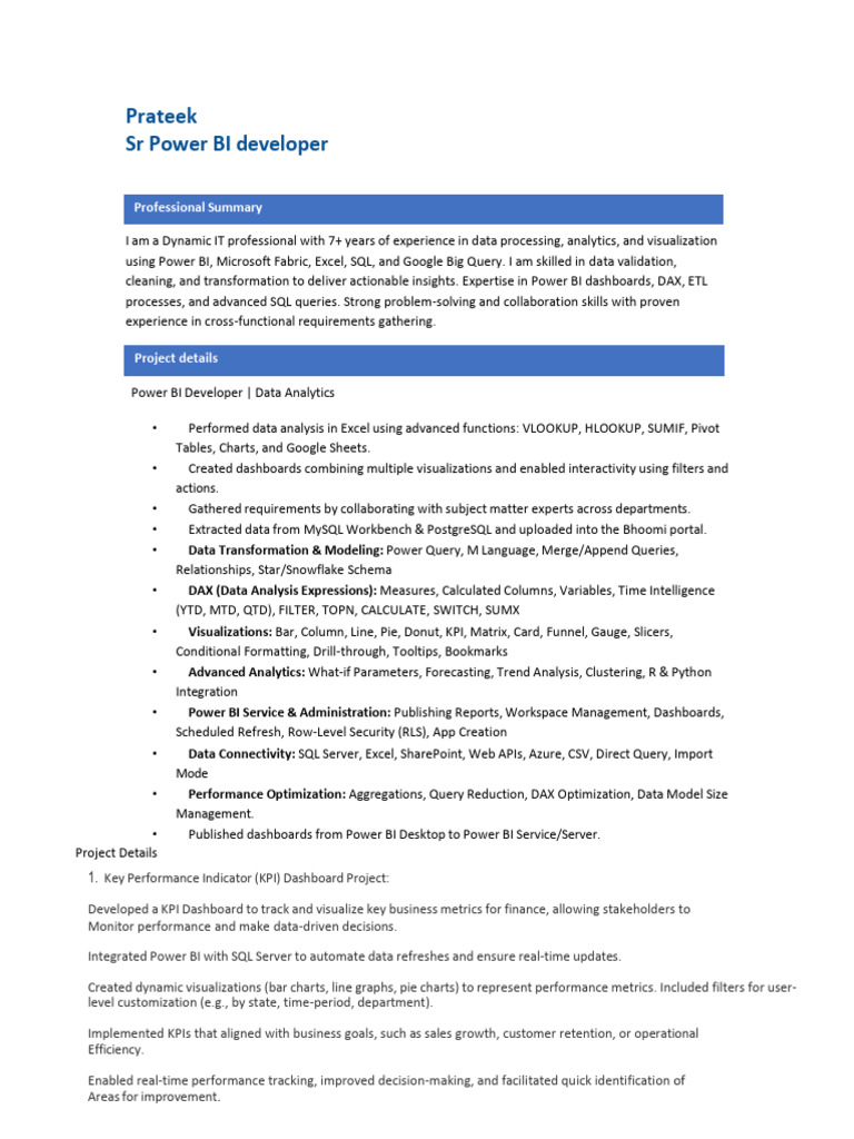 Prateek Jaiswal - PowerBI and Fabric 2025.PDF-2 | PDF | Performance ...