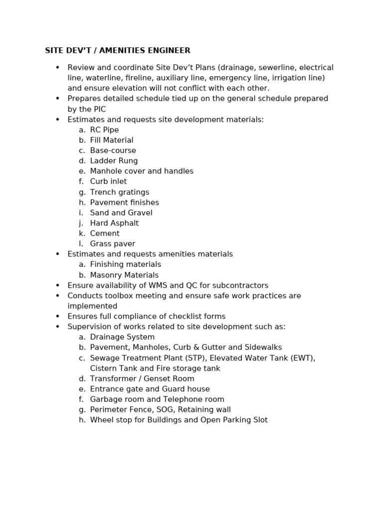 Site Dev't and Amenities Engineer | PDF | Drainage