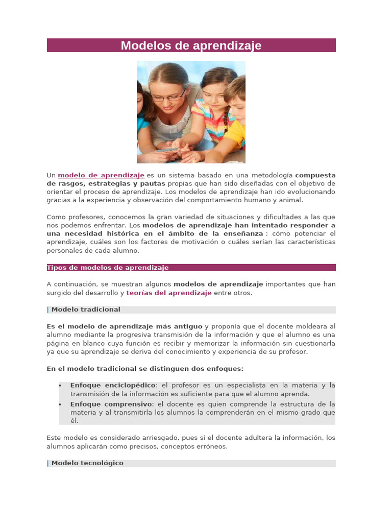 Tipos de Modelos de Aprendizaje | PDF | Aprendizaje | Maestros