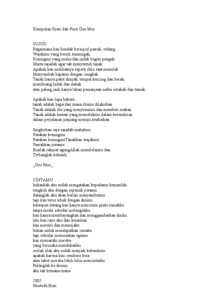 Kumpulan Syair Dan Puisi Gus Mus Kumpulan Syair Dan Puisi Gus Mus