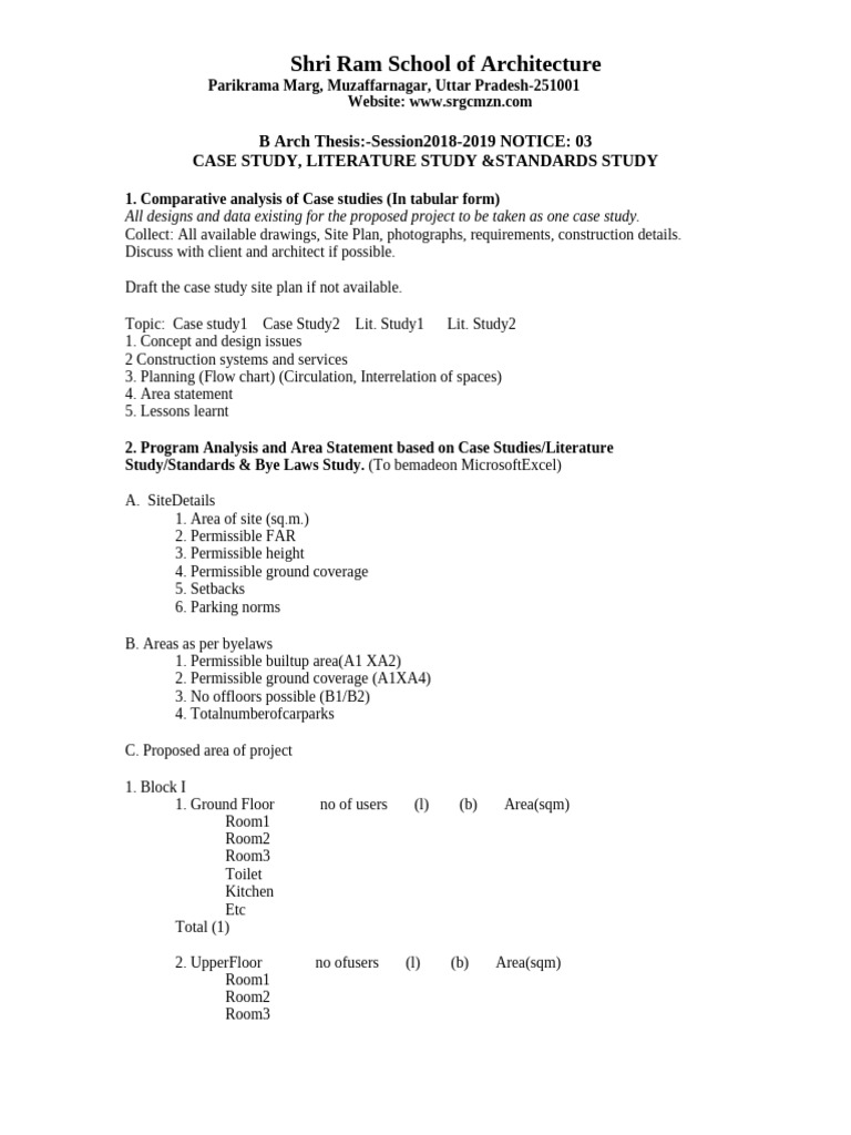 B Arch Thesis Case Study Guidelines | PDF