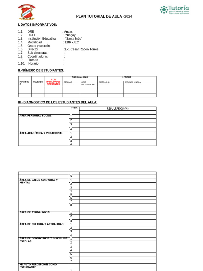 Plan Tutorial 2024 para Aula EBR JEC | PDF | Cognición | Aprendizaje
