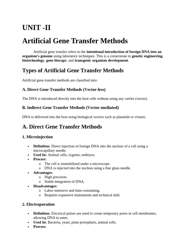 Artificial Gene Transfer | PDF | Genetic Engineering | Biochemistry