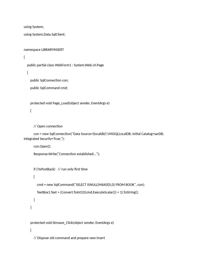 C# SQL Insert Example for Library DB | PDF