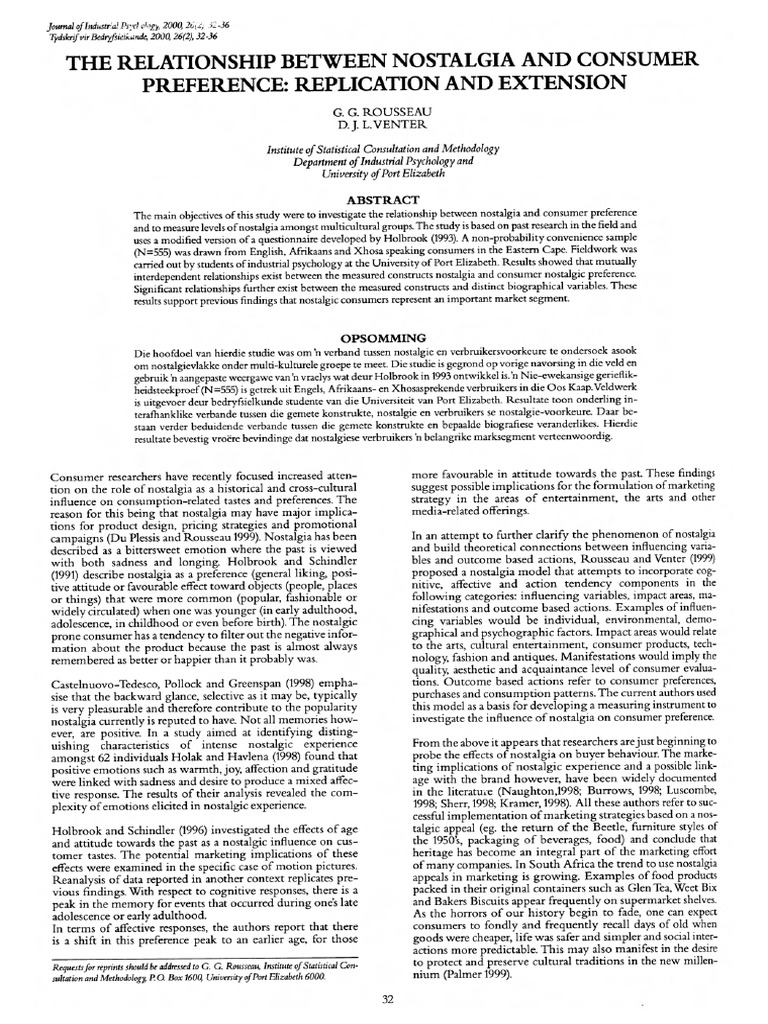 Relationship Between Nostalgia and Consumer Preferences | PDF
