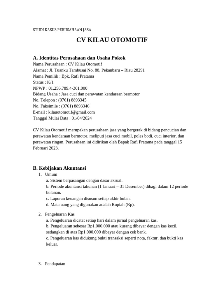 Studi Kasus CV Kilau Otomotif Tabel Rapi | PDF