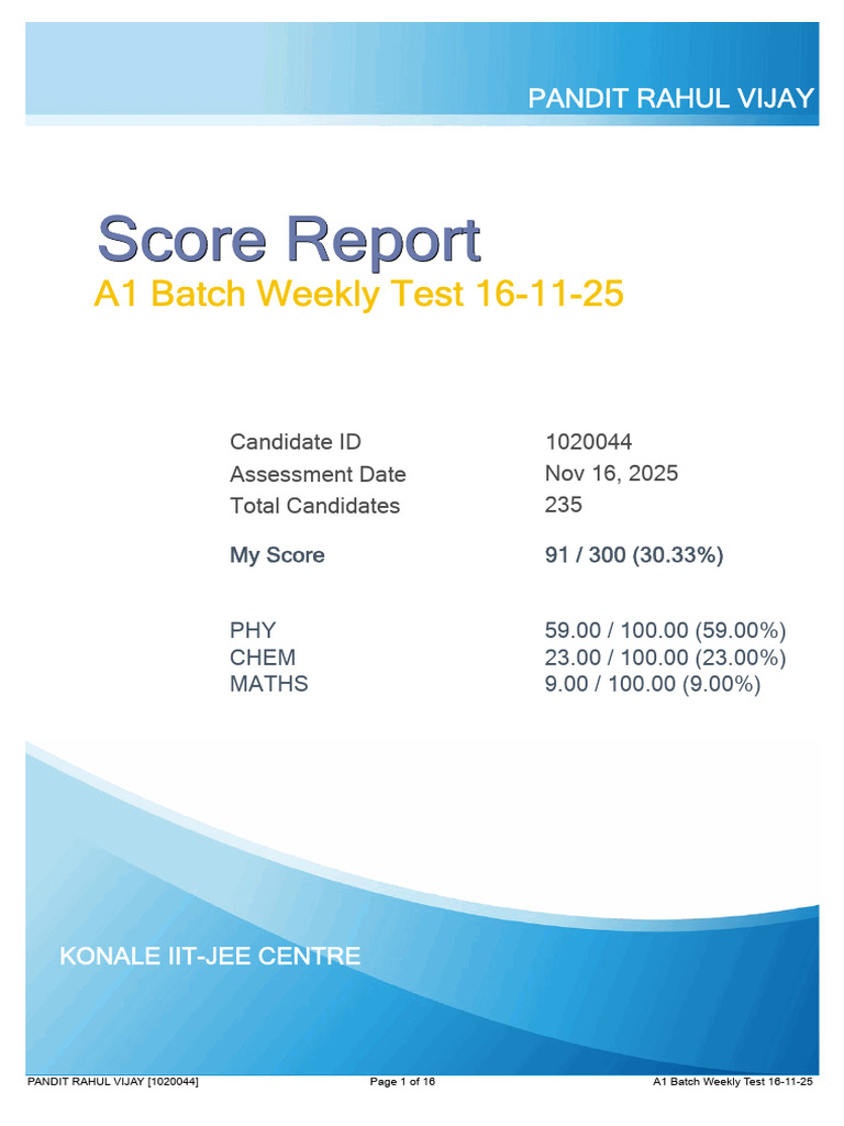 Weekly Test Score Report for Pandit Rahul | PDF | Evaluation Methods ...