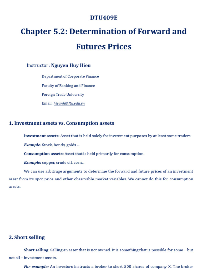 Forward and Futures Price Determination | PDF | Arbitrage | Short (Finance)