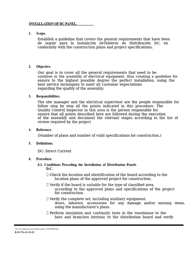 DC Panel Installation Guidelines | PDF | Screw | Specification ...