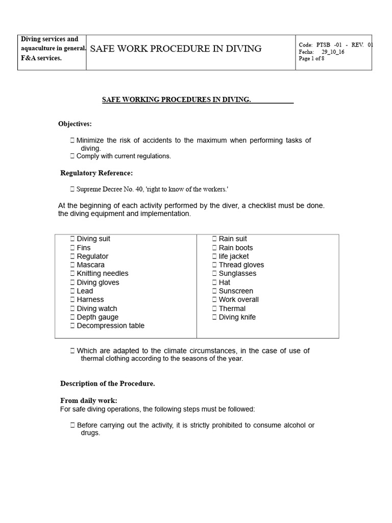 Safe Diving Procedures for Aquaculture | PDF | Underwater Diving ...