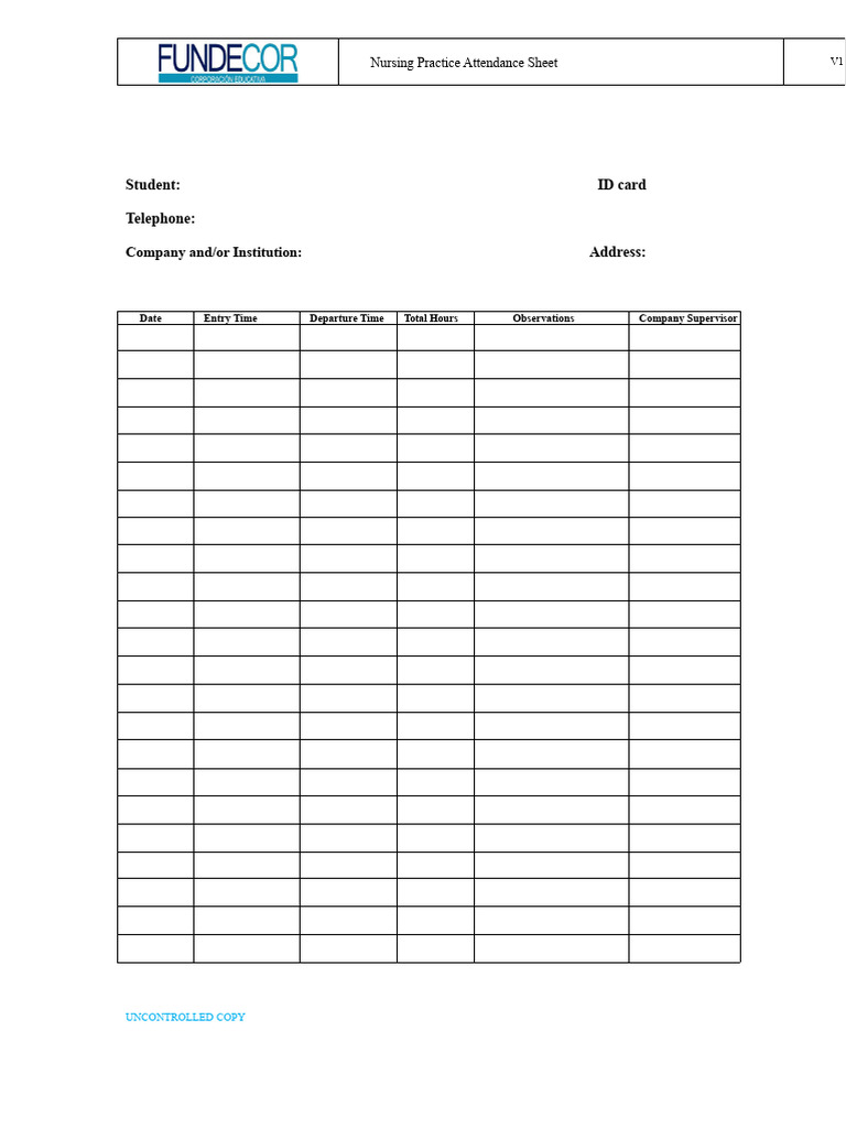 Nursing Practice Attendance Log | PDF