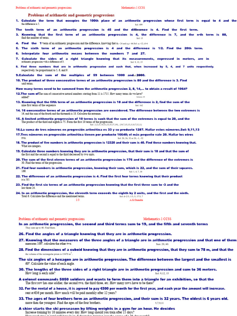 Arithmetic and Geometric Progression Problems | PDF | Arithmetic | Geometry