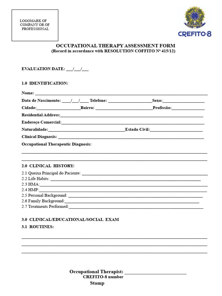 Occupational Therapy Assessment Form | PDF | Occupational Therapy ...