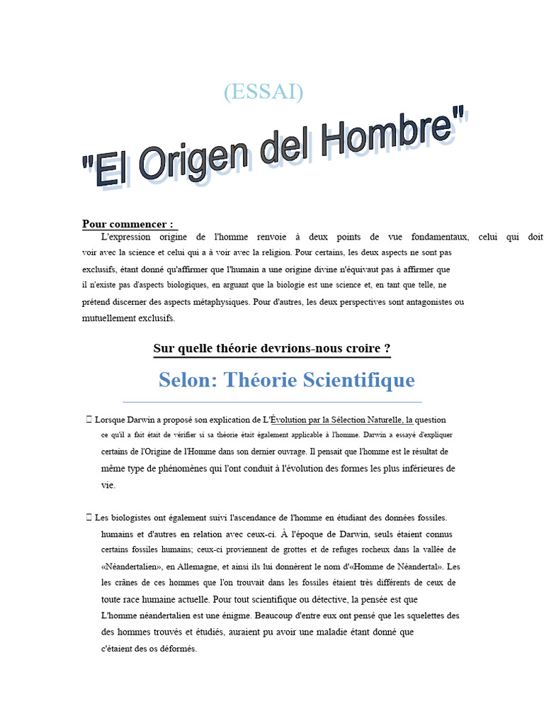 Origine de l'Homme : Science vs Religion | PDF | Homme de Néandertal ...