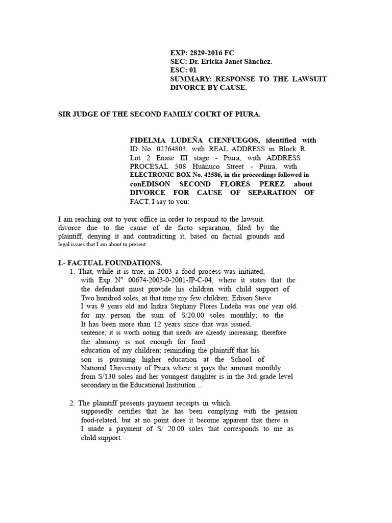 Divorce Response by Cause | PDF | Child Custody | Complaint