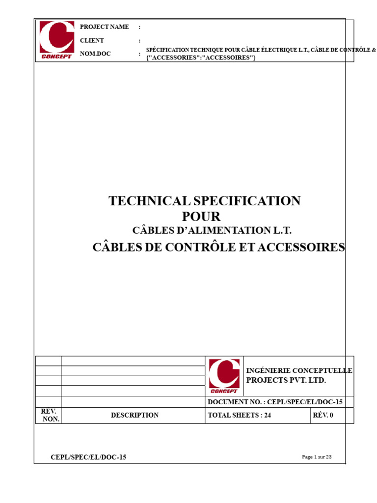 Spécifications Techniques Câbles Électriques | PDF | Couleur ...