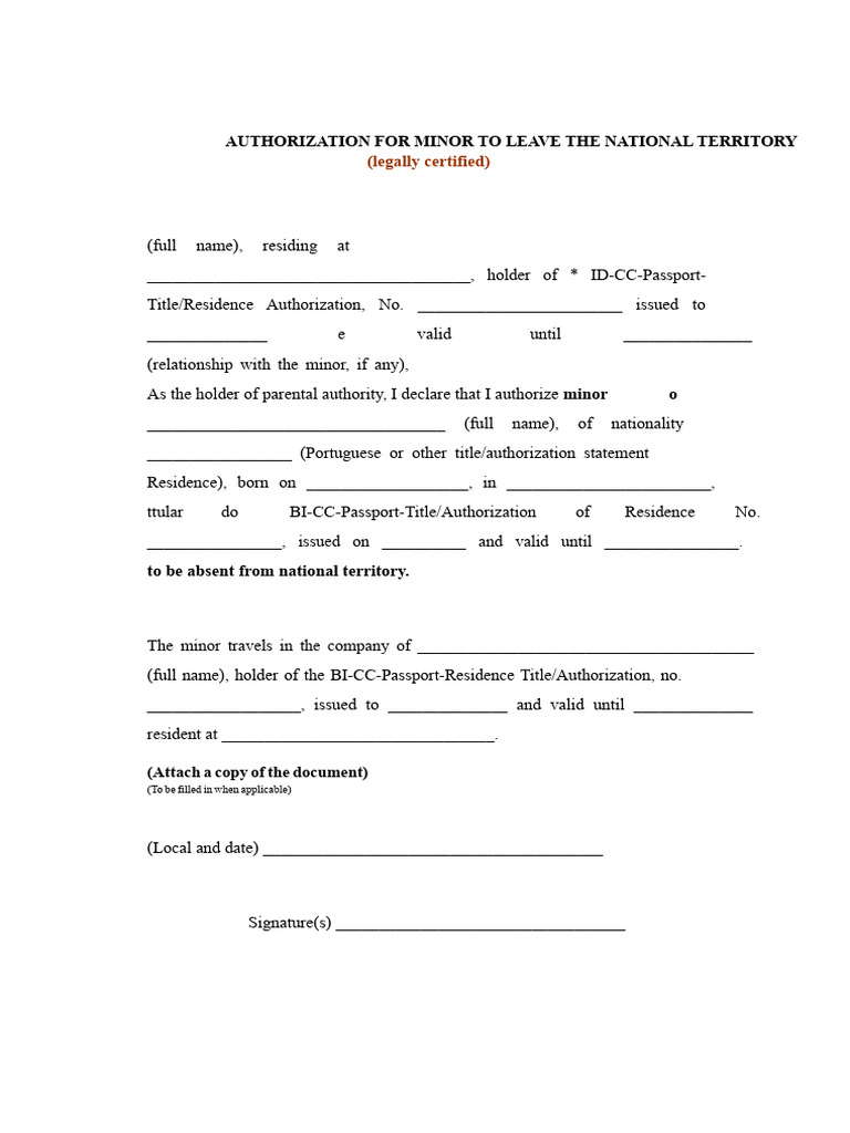 Minor Travel Authorization Form | PDF