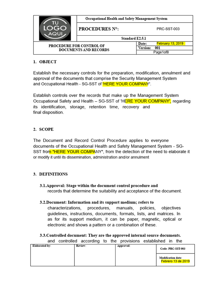 PRC-SST-003 Procedure For Document and Record Control | PDF ...