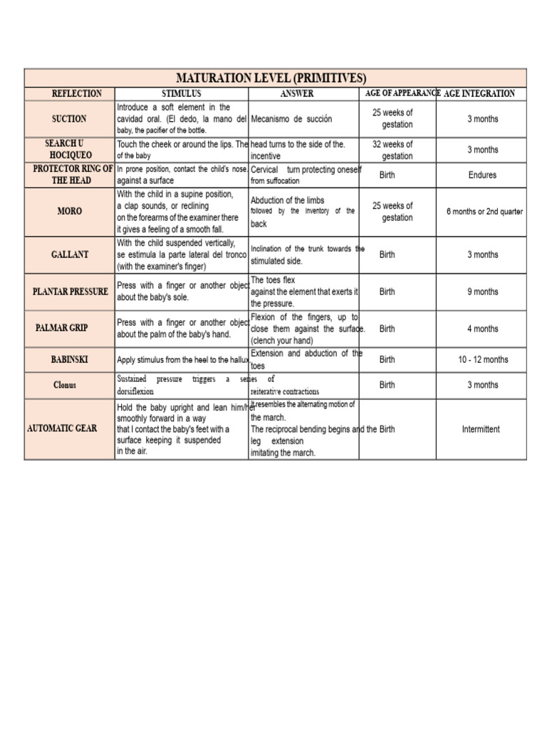 Infant Reflexes and Maturation Levels | PDF | Anatomical Terms Of ...