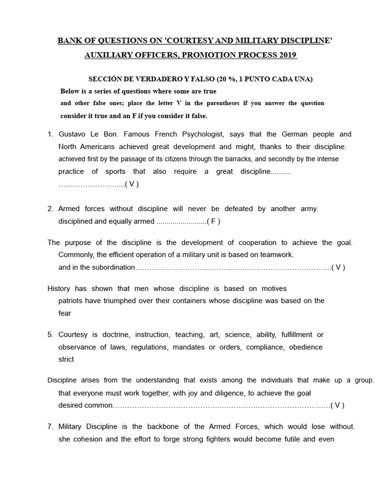 2 Bank of Questions Courtesy and Military Discipline 2019 | PDF ...