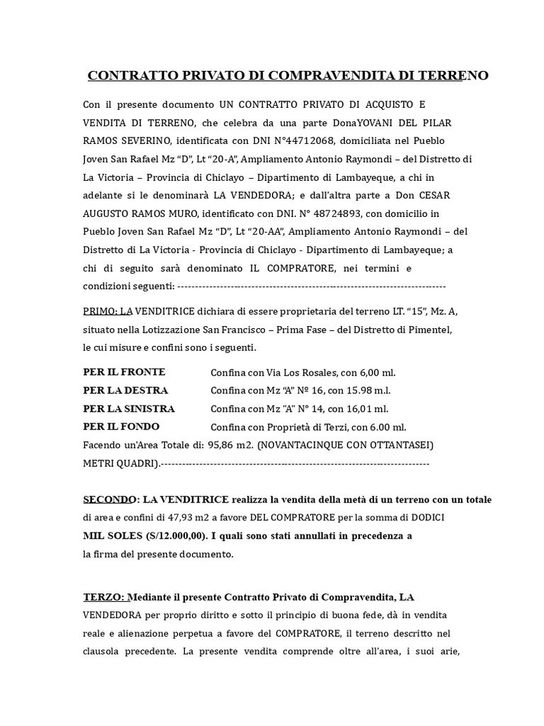 Contratto Privato Di Compravendita Di Terreno | PDF