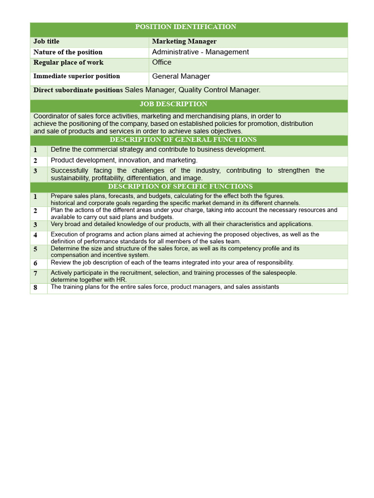 Marketing Manager Job Description | PDF