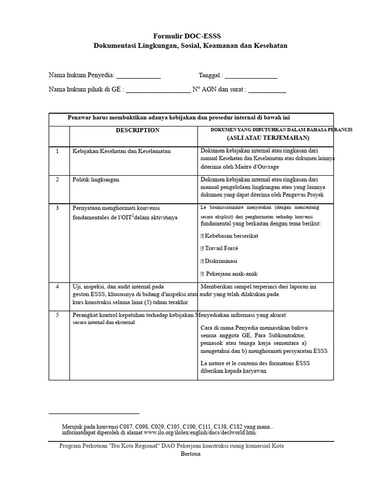 Formulir Kebijakan ESSS untuk Penyedia | PDF