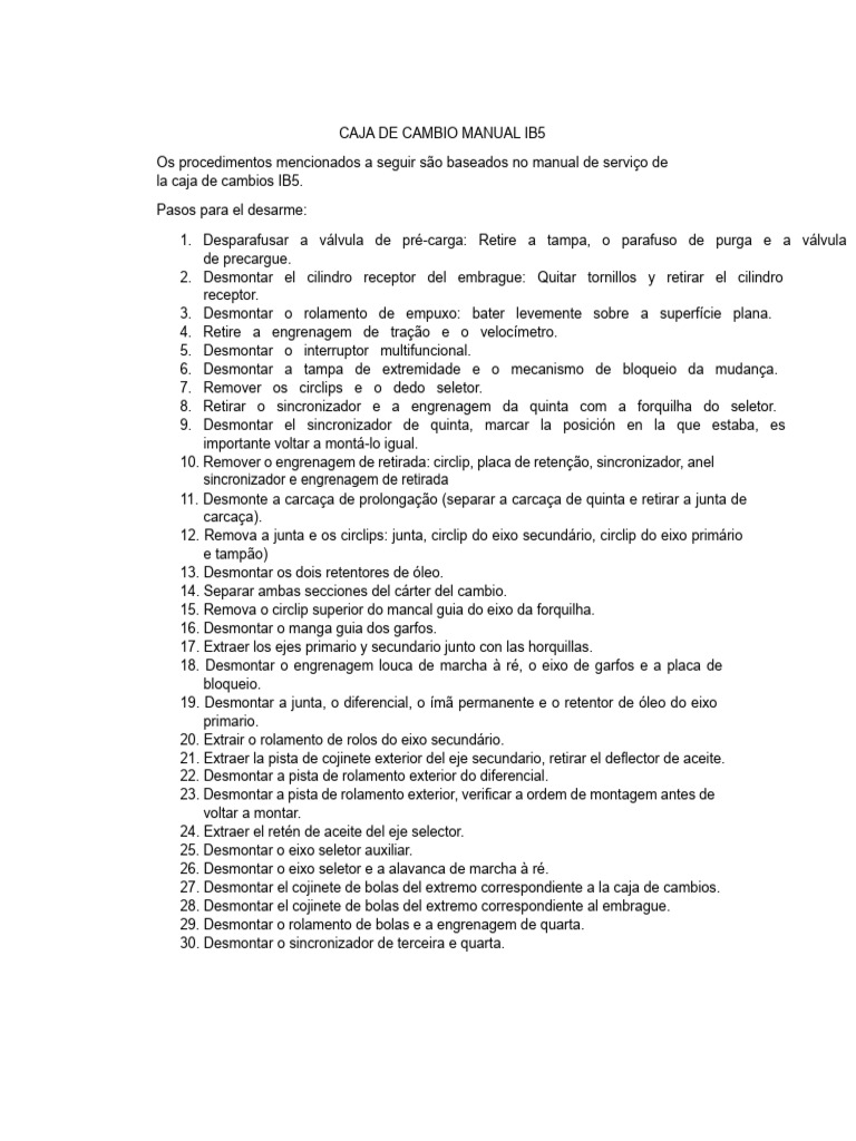 Guia Completo: Desmontagem IB5 | PDF | Eixo | Câmbio manual