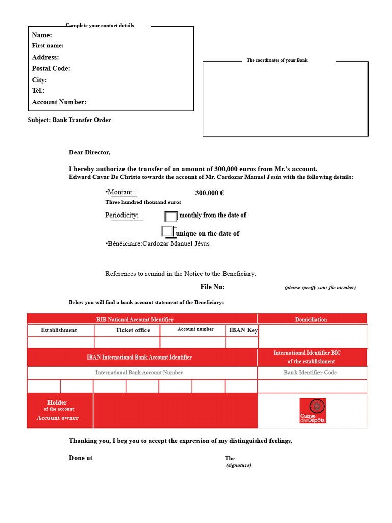 Bank Transfer Authorization Template | PDF