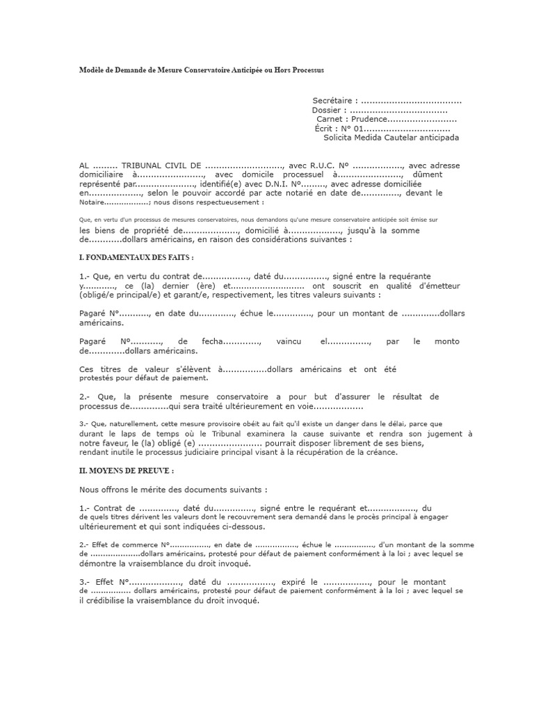 Demande de Mesure Conservatoire Anticipée | PDF | Cautionnement | Débiteur