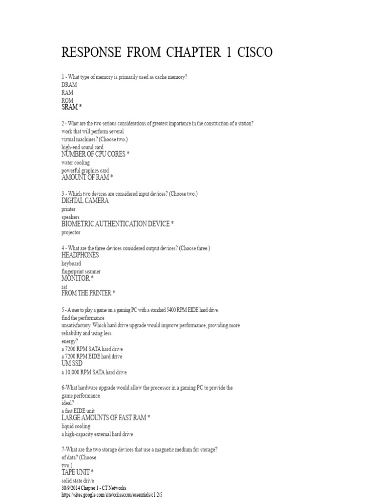 Cisco IT Essentials Chapter 1-3 Quiz Answers | PDF | Laptop | Computer ...