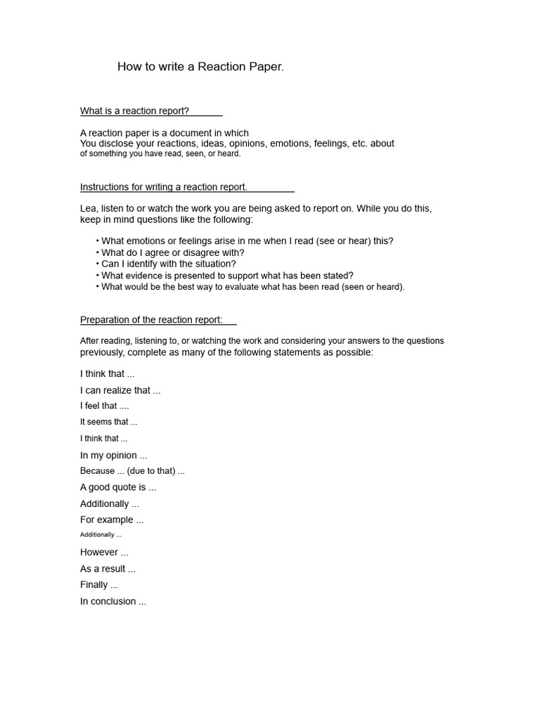 Writing a Reaction Paper Guide | PDF | Thesis | Feeling