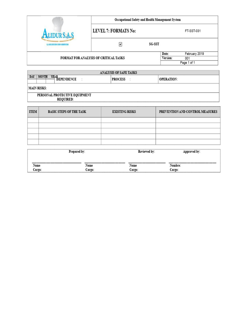 Critical Task Safety Analysis Format | PDF