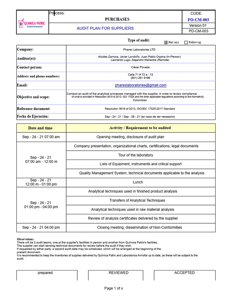 Supplier Audit Plan Overview | PDF | Audit | Business