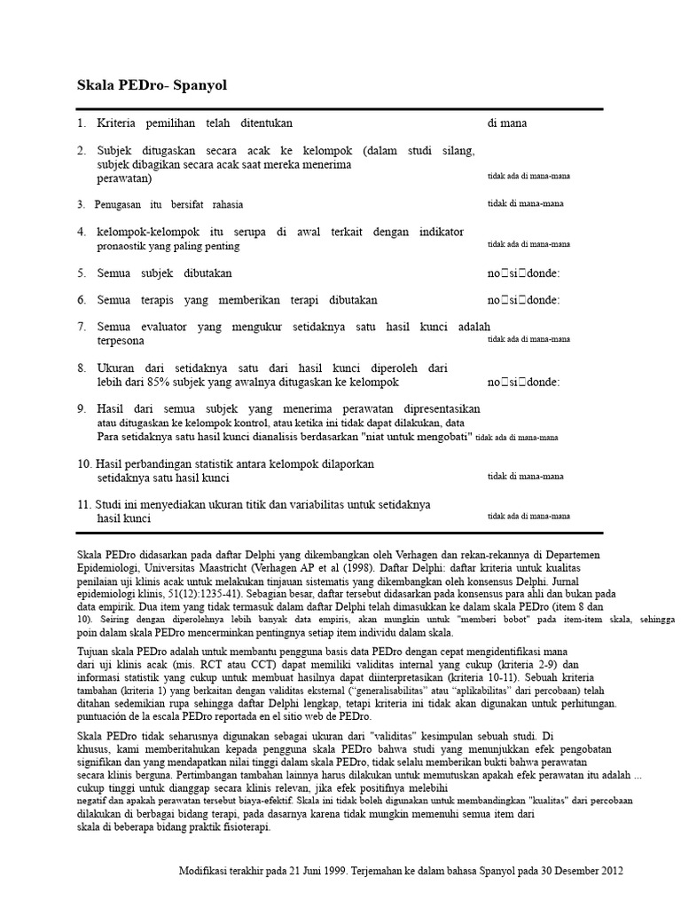 Skala PEDro untuk Penilaian RCT | PDF