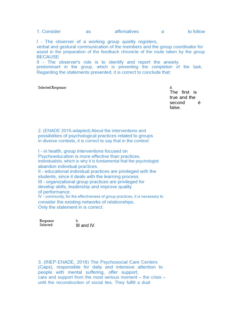 Questionnaire Unit II Group Processes | PDF | Psychology | Psychosocial
