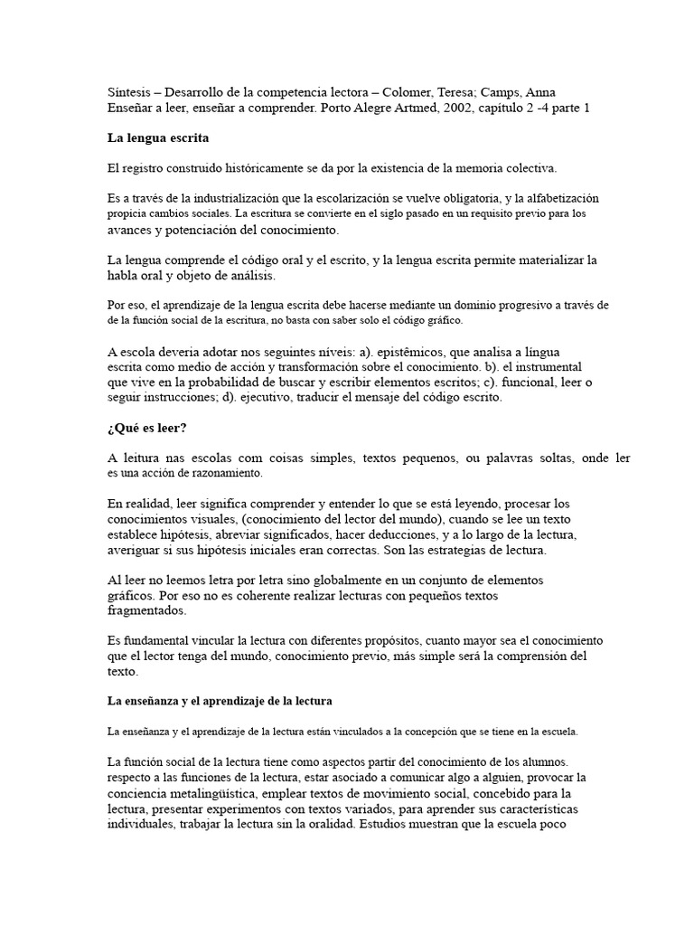 Desarrollo de la Competencia Lectora | PDF | Aprendizaje | Conocimiento