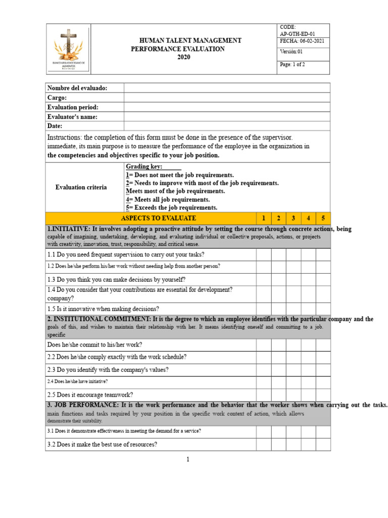 Performance Evaluation Format | PDF | Performance Appraisal | Behavior ...