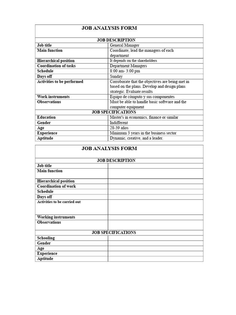 General Manager Job Analysis Form | PDF