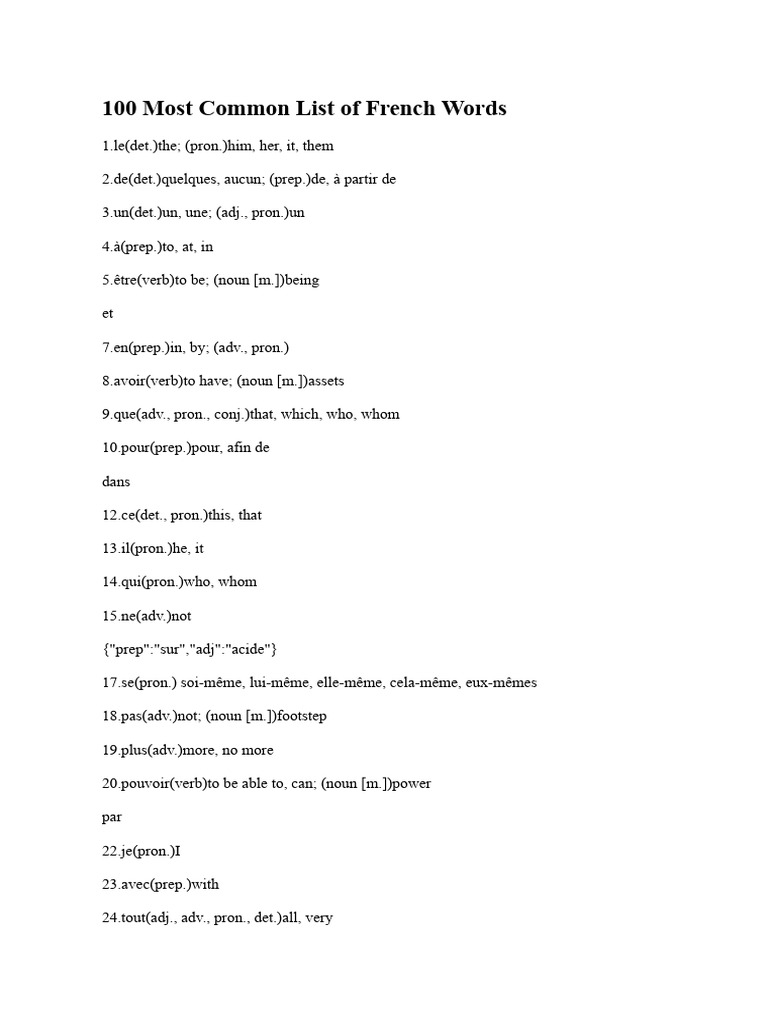 Liste des 100 mots français courants | PDF | Unités sémantiques ...
