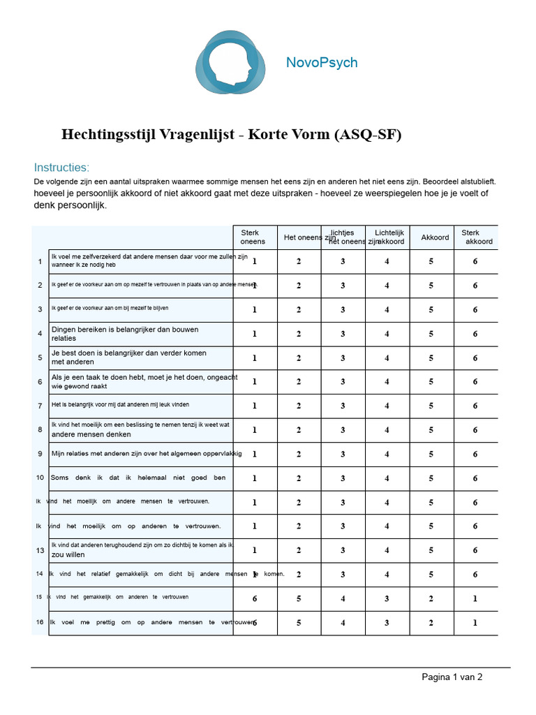 ASQ SF Vragenlijst | PDF