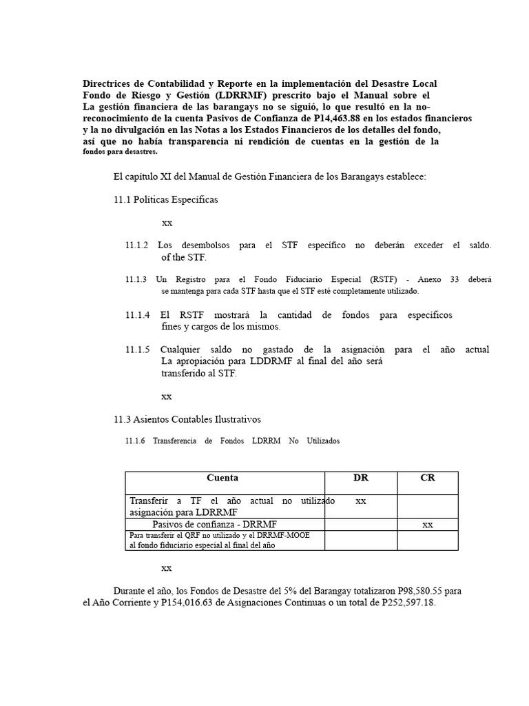 Directrices Contables para Fondos de Desastre | PDF | Estado financiero ...
