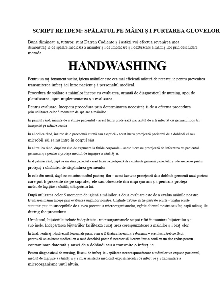 Script RetDem Pentru Spălarea Pe Transpira Și Purtarea Mănușilor | PDF